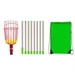 Vaisių rinkimo įrankis su reguliuojamo ilgio kempinės konstrukcija, nuimama didelės talpos