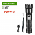 10 000 liumenų itin ry&scaron;kus ilgo nuotolio LED žibintuvėlis lauko vandeniui atsparus žibintuvėlis stovyklavimo žibinto žibintuvėlis Product A-P50 wick juoda