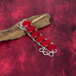 Raudono koralo rankų darbo brangakmenių apyrankė, 925 prabos sidabro apyrankė, antikvariniai papuo&scaron;alai, sužadėtuvių dovanai Adjustable with 8 inches raudona