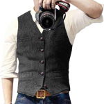 Vyri&scaron;ki rudens ir žiemos kostiumai su V kaklu, liemenė, silkės tvido plona liemenė, atsitiktinis klasikinis oficialus verslas, skirtas vestuviniams jaunikiams XXXL juoda