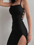 Seksuali juoda ilga Bodycon Suknelė Moteri&scaron;ka Vasarinė Suknelė Be rankovių Be juodo kaklo Su spagečių dirželiais Suknelės su auk&scaron;tu skilimu S juoda