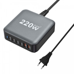 220W stalinis GaN greitas PD įkroviklis 6 prievadai USB tipas C USA EU AUS UK ki&scaron;tukas Adapteris Mobilusis telefonas ne&scaron;iojamojo kompiuterio įkrovimo stovas EU Plus juoda
