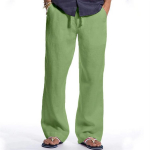 Madingos vyri&scaron;kos tiesios kojos medvilninės lininės laisvos laisvalaikio kelnės, sutraukiamos kvėpuojančios kasdienės kelnės 5XL žalia