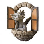 Drakono sodo ornamentas, dervos amatų ornamentas statulų durų kiemo menas, lauko ir sodo dekoras Drakono sienos statulos lauko dekoras (Atidarykite langą) One Size