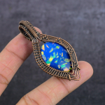 Blue Triplet Opal Gemstone Handmade Copper Wire Wrap Jewelry Pendant 2.56 c0u21