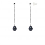 Boucles d'Oreilles - PERLINEA - V&eacute;ritables Perles de Culture Noires 7-8 mm - Or Blanc - Garantie 2 ans