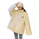 Moteri&scaron;kas žieminis paltas, storas flisas, stovinčios apykaklės, kaklo apsauga, užsegamas užtrauktuku kardiganas, ilgomis rankovėmis, atsparus &scaron;alčiui S balta