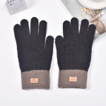 Žieminės &scaron;iltos megztos moteri&scaron;kos pir&scaron;tinės, termo vilnos žakardinės, su odos etiketėmis, dirbtinio ka&scaron;myro, liečiamos, žaidimų pir&scaron;tinės one size juoda