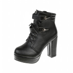Madingi raudoni juodi moteri&scaron;ki batai su storais padais, ankle boots, itin auk&scaron;takulniai, su rai&scaron;teliais, saldi metalinė sagtelė, &scaron;oninis užtrauktukas, moteri&scaron;ki batai 35 raudona