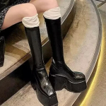 Platforma Moteri&scaron;ki auk&scaron;takulniai batai su auk&scaron;takulniais batai 2025 m. mados mada žiema Nauji sniego Chelsea batai Pumps Mujer oda Botas 35 juoda