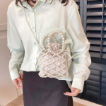 Moteri&scaron;kas perlinis krep&scaron;ys Mažas mini krep&scaron;ys su kibiru, austi kryžminio kūno rankinės, skirtos moterims monetų piniginė Piniginė Rankinė Moterų pečių krep&scaron;iai