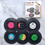 Vintage puodelio padėkliukas, vinilas, lengvai deformuojamas įra&scaron;ų padėkliukas, silikoninis padėkliukas, silikagelis, vinilo padėkliuko izoliacija 6PCS