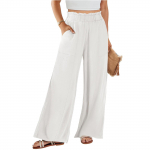 Moteri&scaron;kos medvilninės lininės kelnės Vasarinės plačios kojos Laisvos rai&scaron;telės auk&scaron;tu juosmeniu Palazzo kelnės su ki&scaron;enėmis L juoda