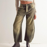 Moteri&scaron;kos Baggy vidutinio juosmens džinsai plačios kojos laisvos vaikino džinsinės kelnės tiesios kojos apkarpytos statinės formos džinsai S