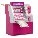 Vaiki&scaron;ka bankomatas-taupyklė su kortele, elektroninė grynųjų pinigų ir monetų taupyklė, edukacinis automatinis slaptažodžio bankomatas, dovana mažiems vaikams, berniukams ir mergaitėms rožinė