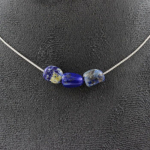 Pierres et Min&eacute;raux. Collier 3 perles Lapis Lazuli du Pakistan. Chaine en acier inoxydable Collier femmes, hommes. Taille personnal