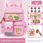 Didelės talpos lengva &bdquo;Capybara&ldquo; kuprinė 1&ndash;6 klasėms: Atsparus purvui ir mielas berniukams ir mergaitėms small rožinė