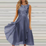 Moteri&scaron;ka suknelė &Scaron;ifoninė eleganti&scaron;ka nėriniuota suknelė, i&scaron;kirpta be rankovių, pamergės vakarinė suknelė XXXL mėlyna