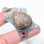 Sunstone Rough, Garnet 925 Sterling Silver Jewelry Pendant 2.56 u7h93