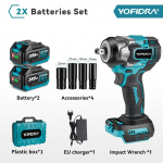 YOFIDRA Belaidis elektrinis smūginis veržliasukis, 5 pavaros, 1/2'' Akumuliatorinis suktuvas, Automobilių remonto elektrinis įrankis, Skirtas Makita 18V akumuliatoriui 2 Battery (Plastic Box)