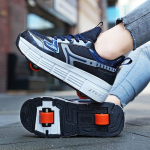 Vaikų dviračių ratukų riedučiai: Konvertuojami bėgimo ir riedlenčių sporto kedai berniukams ir mergaitėms Size 36, 23cm tamsiai mėlyna spalva