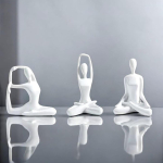 Meditacija Joga Statulėlės Rinkinys i&scaron; 3, Dervos Zen Joga Figūrėlės Knygų lentynai, Namų dekoras, Dovanos balta