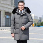 Auk&scaron;tos klasės vidutinio amžiaus ir pagyvenusių žmonių pūkinė striukė žiemai sustorinta vyri&scaron;ka ilga, &scaron;ilta ir &scaron;alčiui atspari striukė baltoms žąsų pūkinėms L