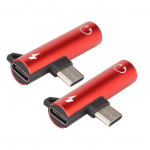 2 vnt. USB C į 3,5 mm garso adapteris 2 viename garso ir įkrovimo USB C į garso lizdą ABS USB C į garso lizdą raudona