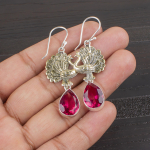 Rožinis turmalinas 925 prabos sidabro auskaras, rankų darbo brangakmenių papuo&scaron;alas auskaras, skirtas Atminties dienai 2.20 Inches rožinė