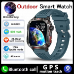 2025 Naujas Karinis GPS I&scaron;manusis Laikrodis Vyrams Žibintuvėlis Kompasas Vandeniui Atsparus Lauko Sporto Seklys Bluetooth Skambučiai I&scaron;manusis Laikrodis Blue silicone belt