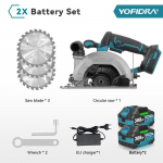 YOFIDRA 6 colių belaidis elektrinis diskinis pjūklas, skaitmeninis ekranas, grandininis pjūklas, daugiafunkcis pjovimo įrankis Makita 18V baterijos kai&scaron;teliui 2 Battery EU Plug