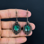 Malachito auskarai, papuo&scaron;alai, apvynioti 999 varine viela, dovana moterims, rankų darbo auskarai, brangakmenių papuo&scaron;alai 2.55 Inches