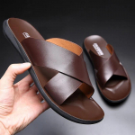 Vyri&scaron;ki sandalai &scaron;lepetės Natūralios odos prabangios prekės ženklo mados Nauji vyri&scaron;ki plok&scaron;čiapadžiai avalynė Laisvalaikio neslystantys paplūdimio sandalai Zapatos Hombre 44