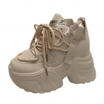 Mada Moterų Ėjimo Sportbačiai Ruduo Rai&scaron;teliais Auk&scaron;tos Platformos Stambūs Batai Kvėpuojantys Odiniai Batai 10.5CM Žiemos Plei&scaron;to Kulnai Laisvalaikio Batai 34 chaki