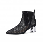 Madingi moteri&scaron;ki vasariniai ankle boots, su tinklelio i&scaron;pjovomis, tu&scaron;čiaviduriai, smailianosiai bootie batai, moteri&scaron;kos storapadės auk&scaron;takulnės basutės, madingi moteri&scaron;ki &scaron;aunūs batai 6.5 juoda
