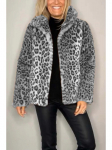 2024 m. žiemos moteri&scaron;ka mada, leopardo ra&scaron;to dirbtinio kailio paltas su atlapu Small