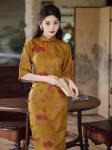 Loshbo Naujas rudens Qipao: Retro įkvėptas suknelė su didelėmis rankovėmis auk&scaron;tos kokybės kinų nacionalinio stiliaus Small
