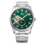 Orient &Scaron;iuolaikinis automatinis laikrodis su atviru &scaron;irdies mechanizmu su Japonijos garantija RN-AR0008E Vyri&scaron;kas pusiau skeletinis dizainas, Žalias, Gamintojo žalia