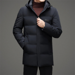 Žieminė nauja pūkinė striukė vyri&scaron;ka vidutinio ilgio pūkinė striukė su gobtuvu, atspari &scaron;alčiui, kasdieni&scaron;ka, skirta vidutinio amžiaus ir jauniems vyrams XXXXL juoda