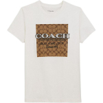 Coach SS24 Logotipo raidžių spaudinio laisvalaikio apvalios apykaklės trumpomis rankovėmis mar&scaron;kinėliai moterims Vir&scaron;utiniai drabužiai Balti CT626-WHT XS