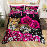 Leopardo patalynės komplektas Laukinių gepardų antklodės užvalkalas Rožinis romanti&scaron;kas gėlių antklodės užvalkalas Berniukų mergaičių kambario dekoravimui Viengulis Dvigulis Karalienės Karaliaus EU Single(135*200cm)3pcs pink