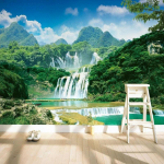 3D sienų tapetai Gamta Kra&scaron;tovaizdis Žalias kalnas Krioklys 3D sieniniai tapetai Namų dekoras Darbo kambariui 200 cm(W) x 140 cm(H)