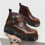 vyri&scaron;ka mada punk scenos platforminiai batai dizainerio natūralios odos batai kauboji&scaron;ki ankle boots pavasaris ruduo motociklo botas hombre 240 ruda