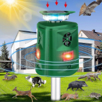 Lauko kačių atbaidytuvas, 360&deg; saulės energija maitinamas ultragarsinis gyvūnų atbaidytuvas su judesio jutikliu ir LED mirksinčia &scaron;viesa, kačių atbaidymo priemonė, 5 režimai, reguliuojamas, atsparus vandeniui, &scaron;unų, triu&scaron;ių