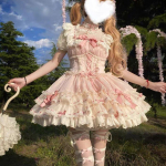 Japoni&scaron;ka saldi Lolita Kawaii eleganti&scaron;ka suknelė moterims Y2k su kaspinėliu princesės mini suknelė moteri&scaron;ka nėrinė gimtadienio vakarėlio pra&scaron;matnūs drabužiai XS rožinė