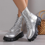 Žieminiai sidabriniai kristaliniai stori padai Ankle Boots Moteri&scaron;ki stori padai Motociklininkų batai Moteri&scaron;ki prabangūs kalnų kri&scaron;tolo punk batai Dydis 35-43 35 sidabras