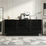 Blizganti juoda bufeto spintelė 160 x 35 x 60 cm 3 durys 6 skyriai, reguliuojamos lentynos didelė talpa moderni komoda stilinga dekoracija!