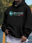 Laisvas fliso gobtuvas su ry&scaron;kiu Bianchi grafiniu spaudiniu - Juodas S black