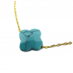 Les Tr&eacute;sors De Lily [P8097] - Collier acier 'Boho' turquoise dor&eacute; - 12x12 mm turkis