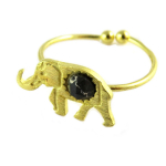 7bis [Q1472] - Bague artisanale 'Boho' noir dor&eacute; (&eacute;l&eacute;phant)- 15x9 mm